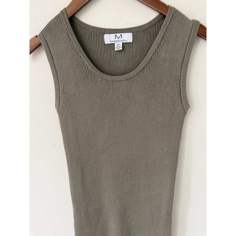 Magaschoni Womens Sleeveless Maxi Dress Size S/P Olive Round Neck Ribbed Casual - Picture 3 of 10